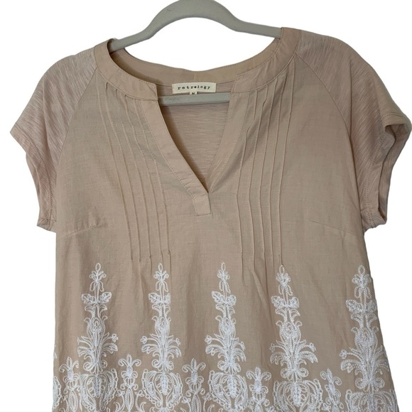 Retrology boho tan cap sleeve embroidered cotton front blouse. Size M - Picture 4 of 9